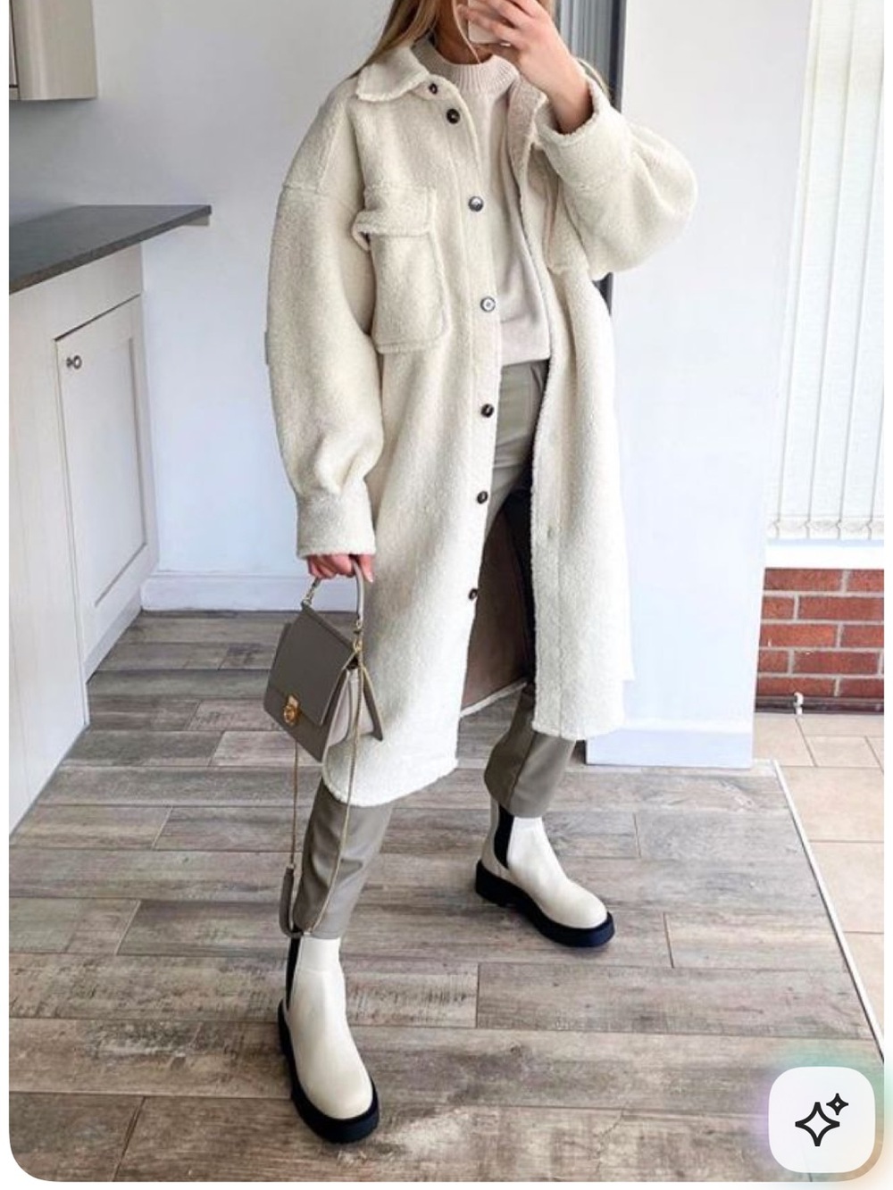 H&M Cream Teddy Long Button-Up Jacket